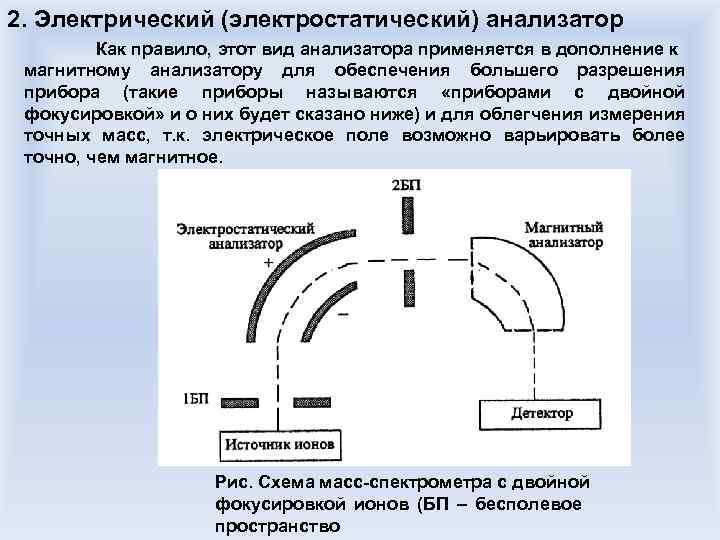 2. Электрический (электростатический) анализатор Как правило, этот вид анализатора применяется в дополнение к магнитному
