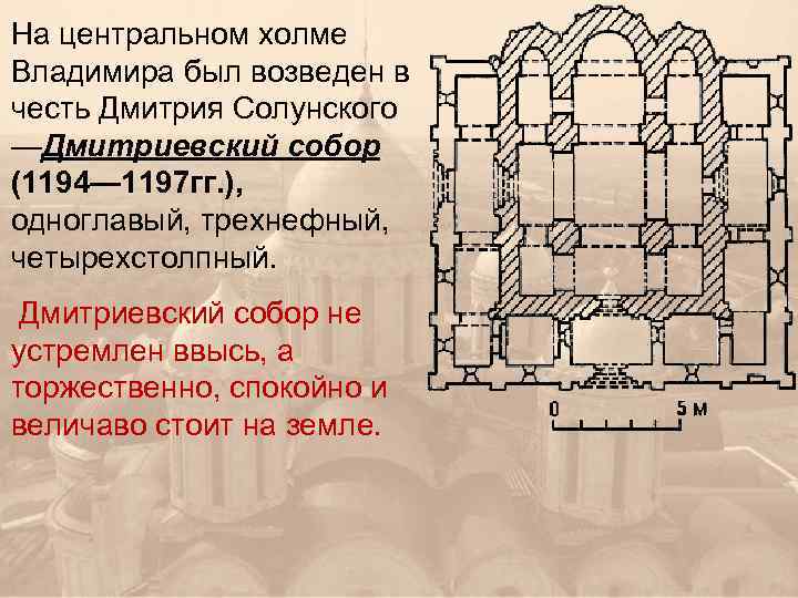 На центральном холме Владимира был возведен в честь Дмитрия Солунского —Дмитриевский собор (1194— 1197