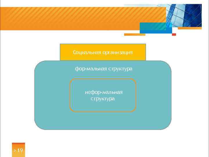 Социальная организация фор мальная структура нефор мальная структура > 19 