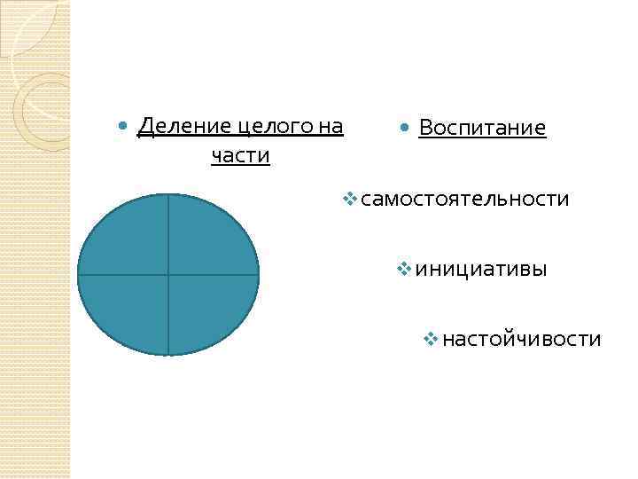  Деление целого на части Воспитание v самостоятельности v инициативы v настойчивости 