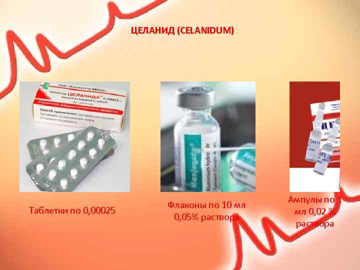 ЦЕЛАНИД (CELANIDUM) Таблетки по 0, 00025 Флаконы по 10 мл 0, 05% раствора Ампулы