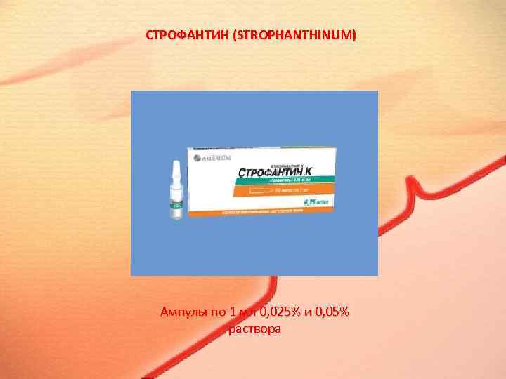 СТРОФАНТИН (STROPHANTHINUM) Ампулы по 1 мл 0, 025% и 0, 05% раствора 