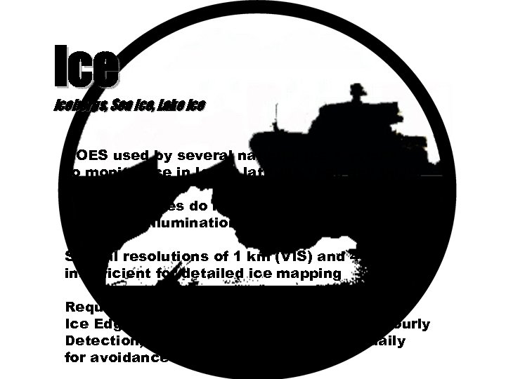 Ice Icebergs, Sea Ice, Lake Ice GOES used by several national ice services to