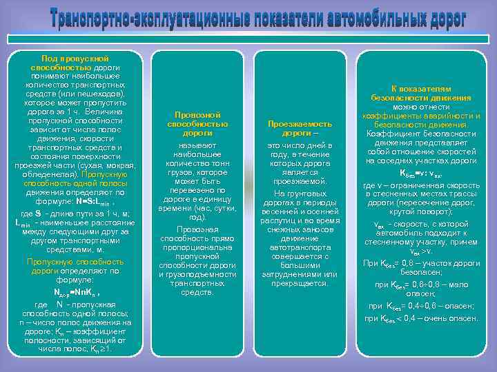 Под пропускной способностью дороги понимают наибольшее количество транспортных средств (или пешеходов), которое может пропустить