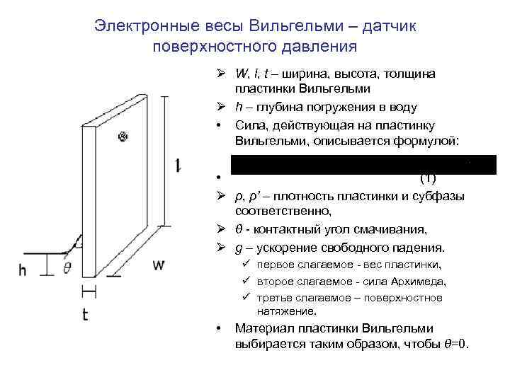 Электронные весы Вильгельми – датчик поверхностного давления Ø W, l, t – ширина, высота,