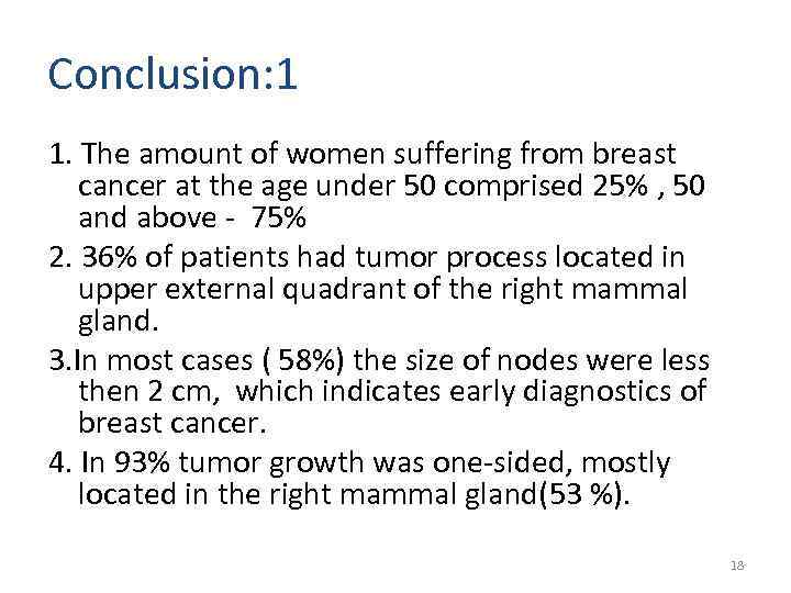 Conclusion: 1 1. The amount of women suffering from breast cancer at the age
