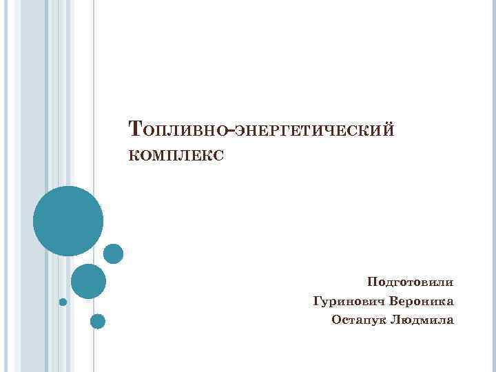 ТОПЛИВНО-ЭНЕРГЕТИЧЕСКИЙ КОМПЛЕКС Подготовили Гуринович Вероника Остапук Людмила 