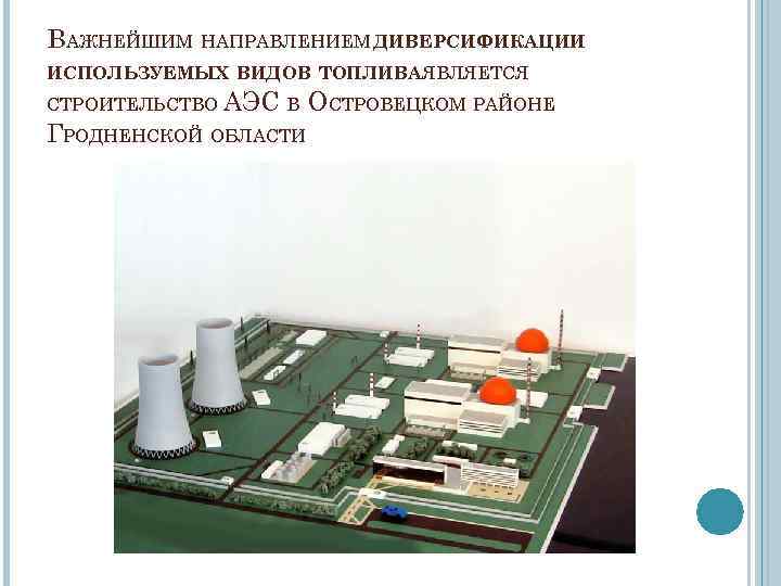 ВАЖНЕЙШИМ НАПРАВЛЕНИЕМ ДИВЕРСИФИКАЦИИ ИСПОЛЬЗУЕМЫХ ВИДОВ ТОПЛИВА ЯВЛЯЕТСЯ СТРОИТЕЛЬСТВО АЭС В ГРОДНЕНСКОЙ ОБЛАСТИ ОСТРОВЕЦКОМ РАЙОНЕ