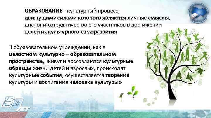 ОБРАЗОВАНИЕ - культурный процесс, движущими силами которого являются личные смыслы, диалог и сотрудничество его