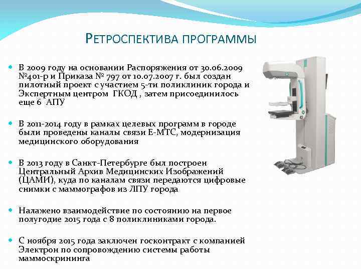 РЕТРОСПЕКТИВА ПРОГРАММЫ В 2009 году на основании Распоряжения от 30. 06. 2009 № 401