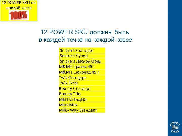 12 POWER SKU на каждой кассе 12 POWER SKU должны быть в каждой точке