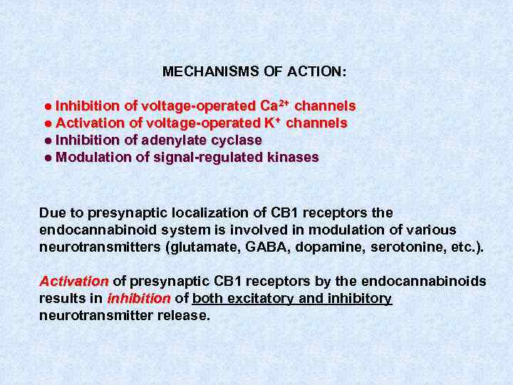MECHANISMS OF ACTION: ● Inhibition of voltage-operated Ca 2+ channels ● Activation of voltage-operated