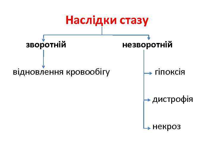 Наслідки стазу зворотній відновлення кровообігу незворотній гіпоксія дистрофія некроз 