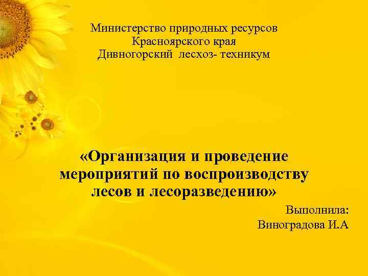 Министерство природных ресурсов Красноярского края Дивногорский лесхоз- техникум «Организация и проведение мероприятий по воспроизводству