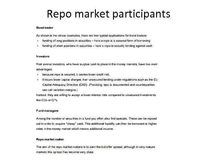 Repo market participants 