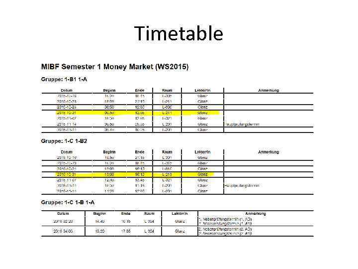 Timetable 
