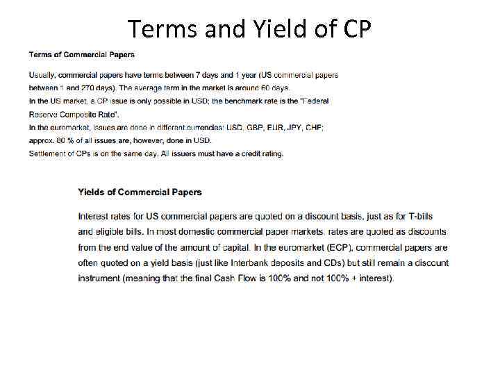 Terms and Yield of CP 