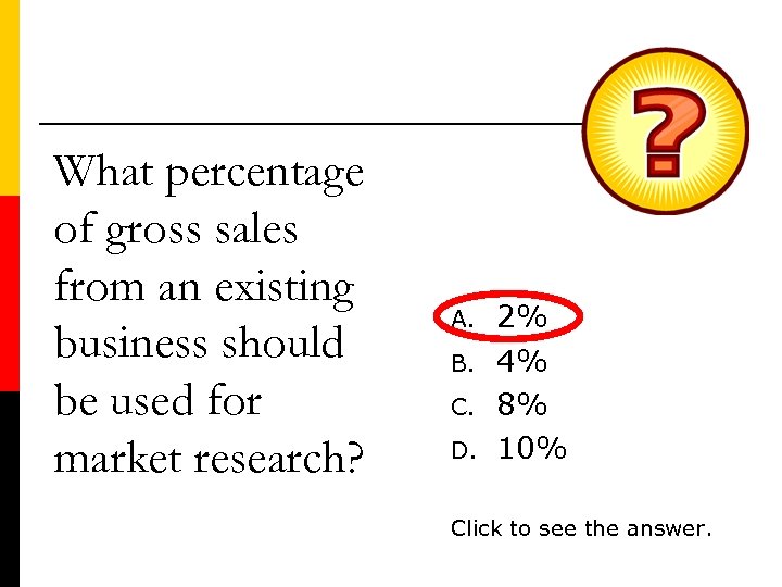 What percentage of gross sales from an existing business should be used for market