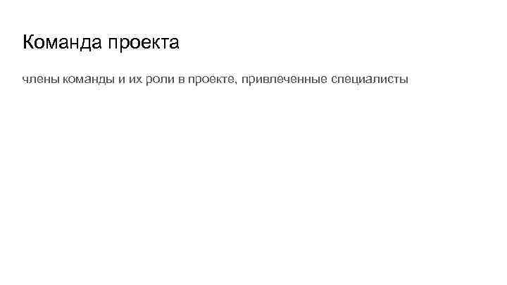 Команда проекта члены команды и их роли в проекте, привлеченные специалисты 