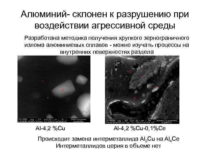 Алюминий- склонен к разрушению при воздействии агрессивной среды Разработана методика получения хрупкого зернограничного излома