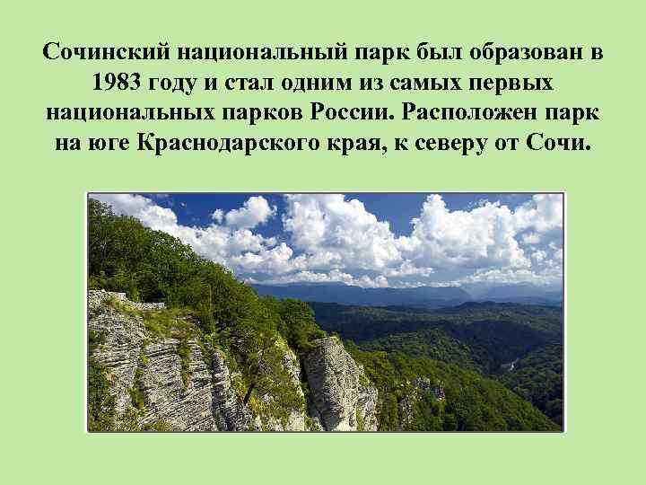 Презентация о сочинском национальном парке