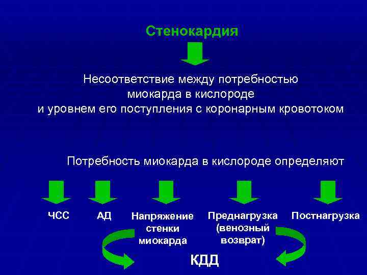 Стенокардия Несоответствие между потребностью миокарда в кислороде и уровнем его поступления с коронарным кровотоком