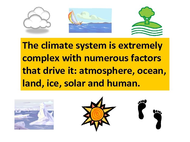 The climate system is extremely complex with numerous factors that drive it: atmosphere, ocean,