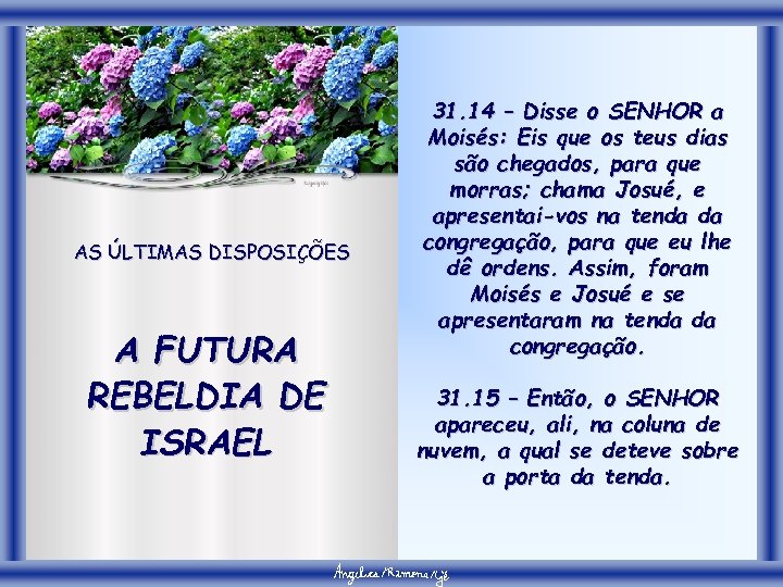 AS ÚLTIMAS DISPOSIÇÕES A FUTURA REBELDIA DE ISRAEL 31. 14 – Disse o SENHOR