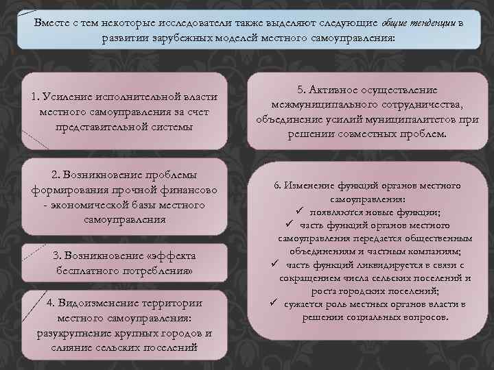 Вместе с тем некоторые исследователи также выделяют следующие общие тенденции в развитии зарубежных моделей