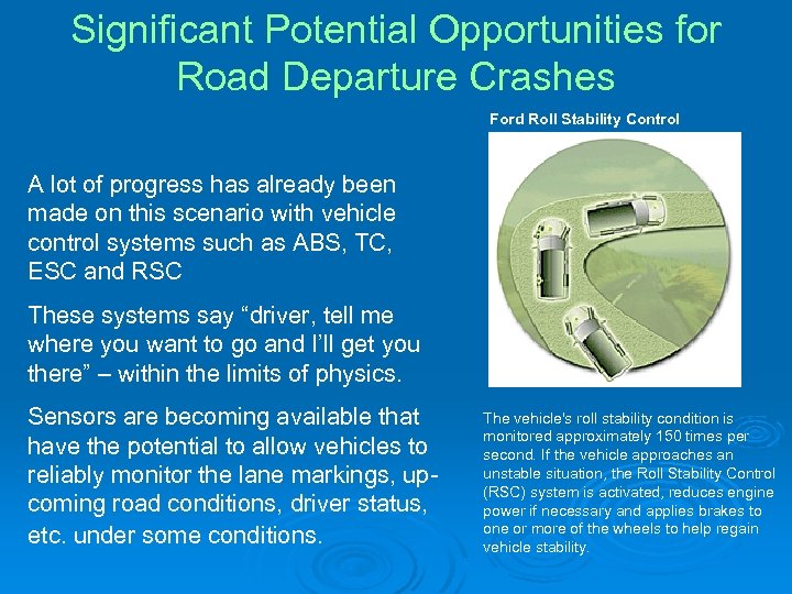 Significant Potential Opportunities for Road Departure Crashes Ford Roll Stability Control A lot of
