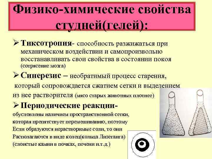Физико-химические свойства студней(гелей): Ø Тиксотропия- способность разжижаться при механическом воздействии и самопроизвольно восстанавливать свои