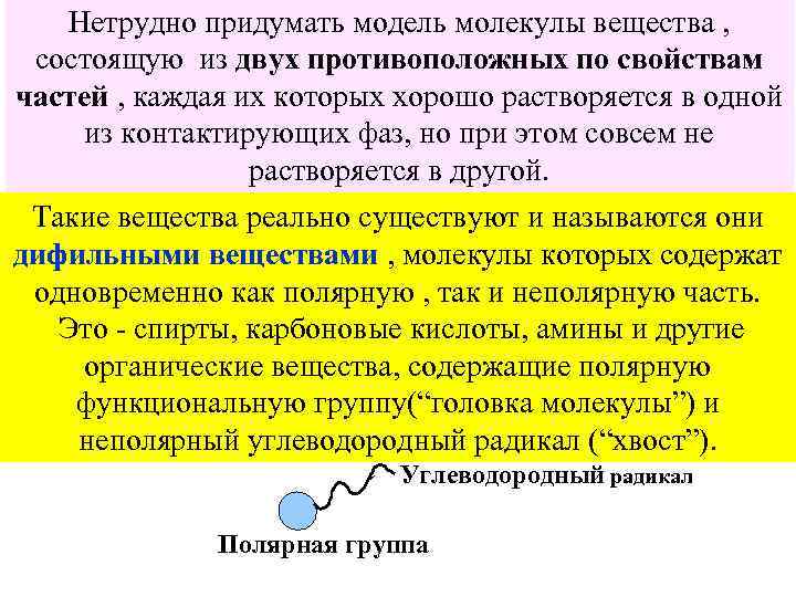 Нетрудно придумать модель молекулы вещества , состоящую из двух противоположных по свойствам частей ,