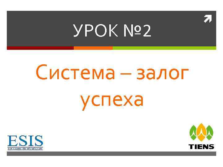 УРОК № 2 Система – залог успеха 