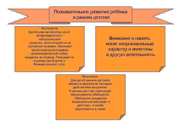 Познавательное развитие ребёнка в раннем детстве Восприятие Зрительное восприятие носит непроизвольный и избирательный характер,