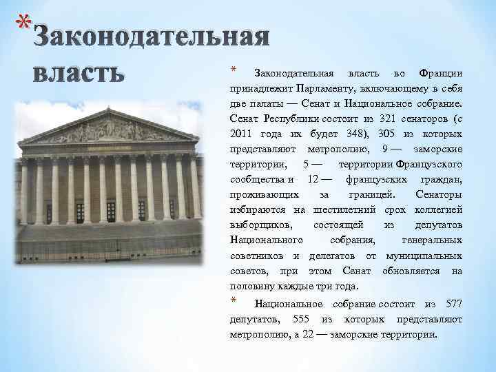 Законодательная власть принадлежит парламенту. Франция органы законодательной власти. Законодательный орган Франции. Полномочия законодательной власти Франции. Полномочия Сената Франции.