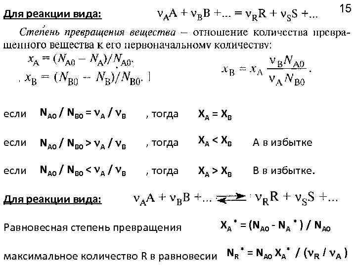 15 Для реакции вида: если NA 0 / NB 0 = A / B