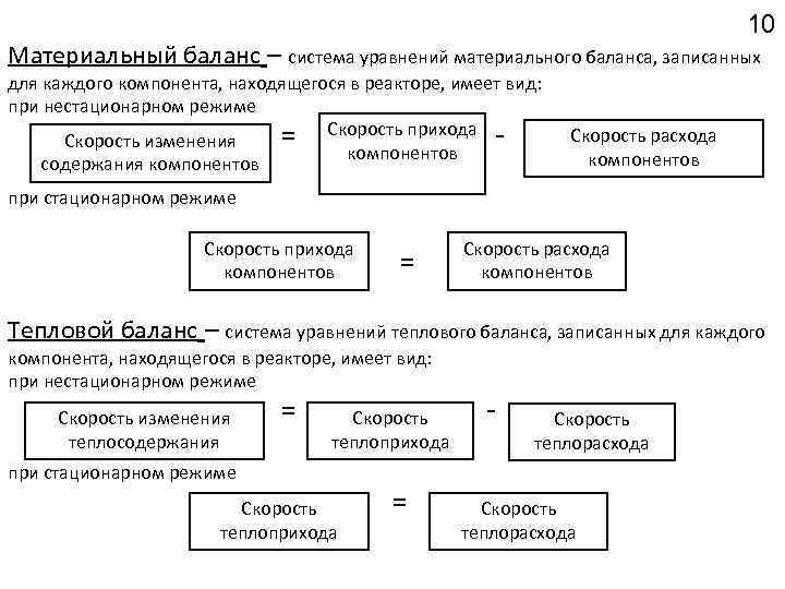 10 Материальный баланс – система уравнений материального баланса, записанных для каждого компонента, находящегося в