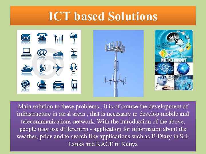 ICT based Solutions Main solution to these problems , it is of course the