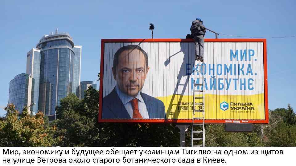 Мир, экономику и будущее обещает украинцам Тигипко на одном из щитов на улице Ветрова
