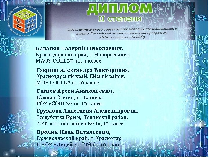 Баранов Валерий Николаевич, Краснодарский край, г. Новороссийск, МАОУ СОШ № 40, 9 класс Гавриш