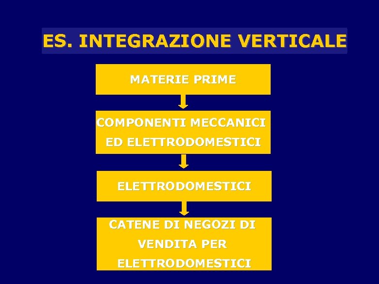 ES. INTEGRAZIONE VERTICALE MATERIE PRIME COMPONENTI MECCANICI ED ELETTRODOMESTICI CATENE DI NEGOZI DI VENDITA