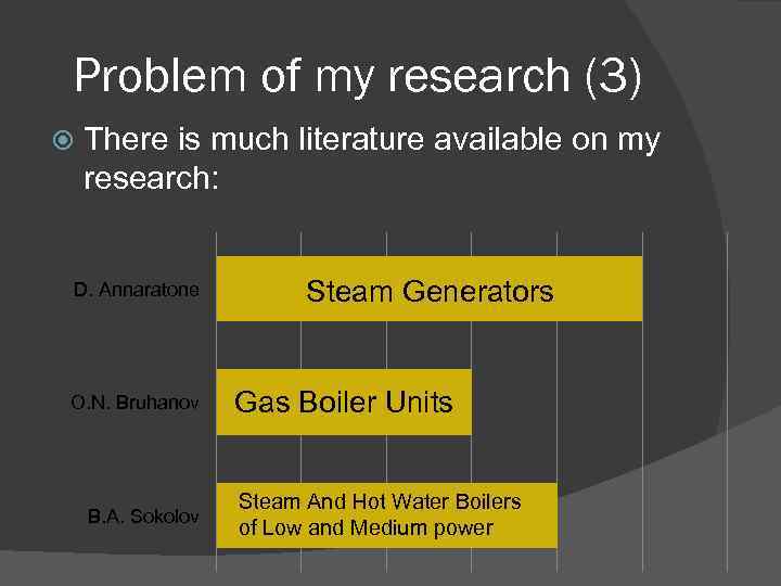 Problem of my research (3) There is much literature available on my research: D.
