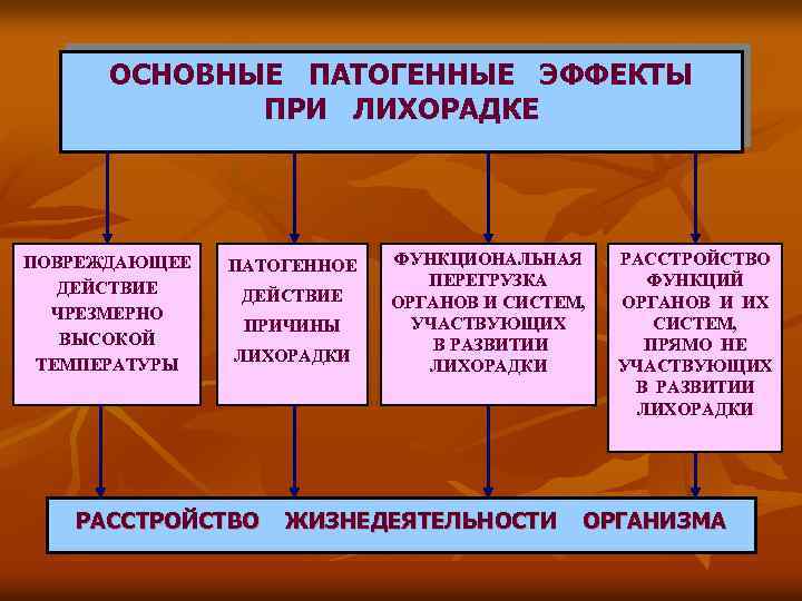 ОСНОВНЫЕ ПАТОГЕННЫЕ ЭФФЕКТЫ ПРИ ЛИХОРАДКЕ ПОВРЕЖДАЮЩЕЕ ДЕЙСТВИЕ ЧРЕЗМЕРНО ВЫСОКОЙ ТЕМПЕРАТУРЫ ПАТОГЕННОЕ ДЕЙСТВИЕ ПРИЧИНЫ ЛИХОРАДКИ