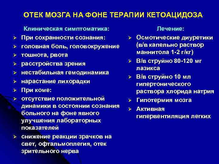 ОТЕК МОЗГА НА ФОНЕ ТЕРАПИИ КЕТОАЦИДОЗА Ø Ø Ø Ø Ø Клиническая симптоматика: При