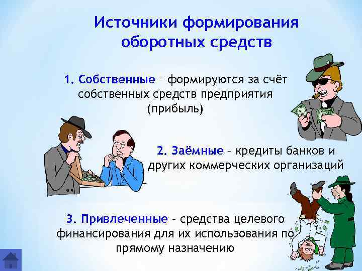 Источники формирования оборотных средств 1. Собственные – формируются за счёт собственных средств предприятия (прибыль)