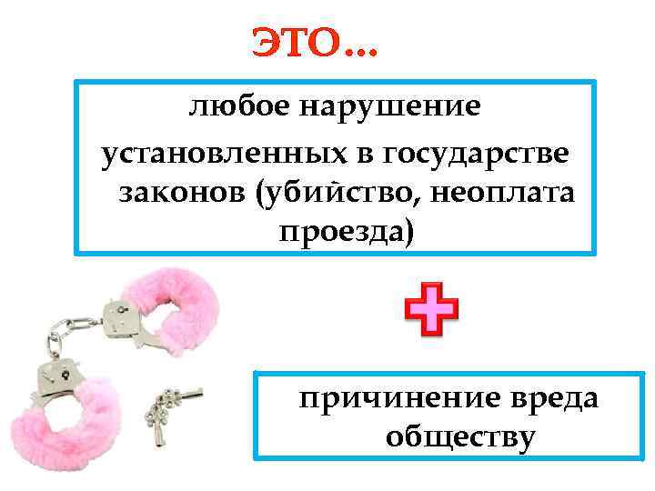 ЭТО… любое нарушение установленных в государстве законов (убийство, неоплата проезда) причинение вреда обществу 