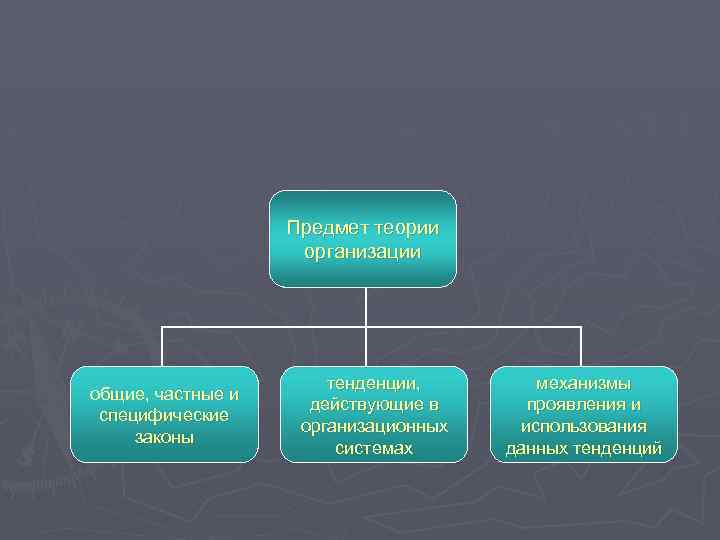 Предмет теории организации общие, частные и специфические законы тенденции, действующие в организационных системах механизмы
