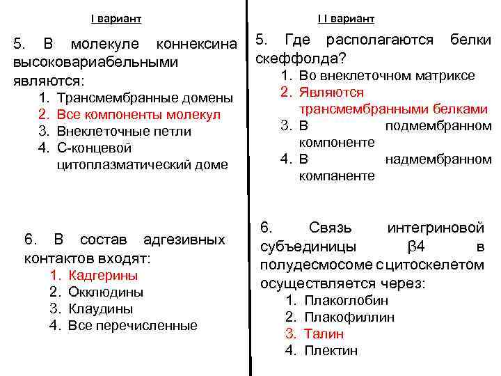 I вариант 5. В молекуле коннексина высоковариабельными являются: 1. 2. 3. 4. Трансмембранные домены