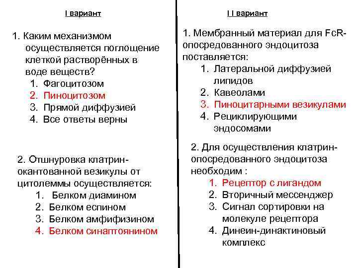 I вариант I I вариант 1. Каким механизмом осуществляется поглощение клеткой растворённых в воде
