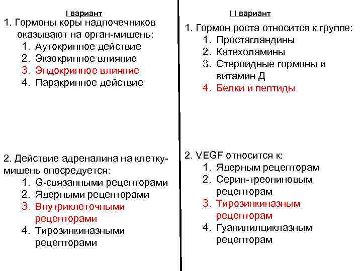 I вариант 1. Гормоны коры надпочечников оказывают на орган-мишень: 1. Аутокринное действие 2. Экзокринное